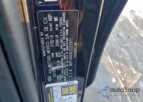 2020 Kia Forte Fe из США, поврежденный, VIN 3KPF24ADXLE221971